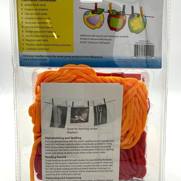 Teacher Created Resources Classroom Clothesline Kit Multicolored Clips & Guide - Picture 2 of 3